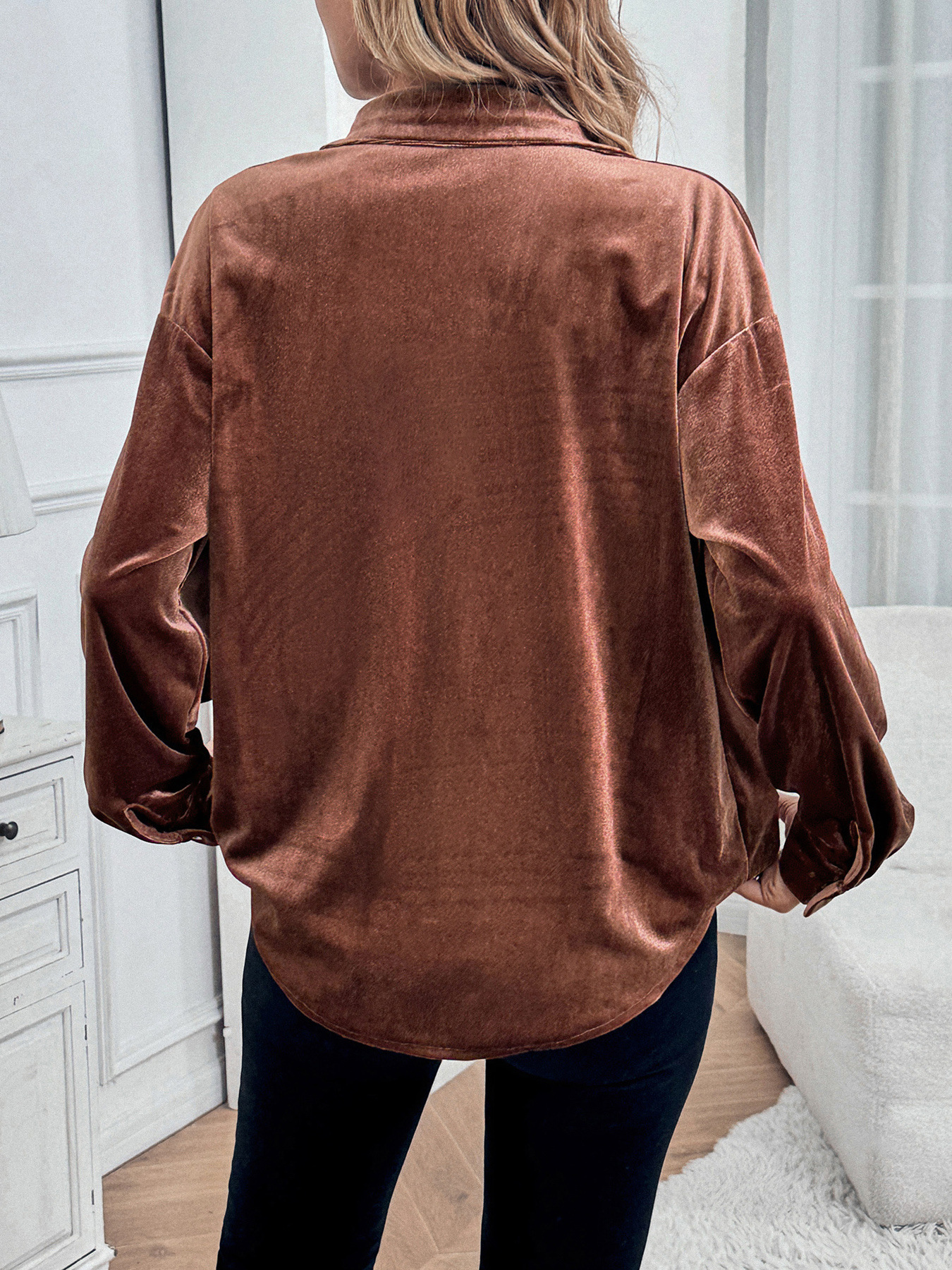 2024 New velvet cardigan single-breasted shirt