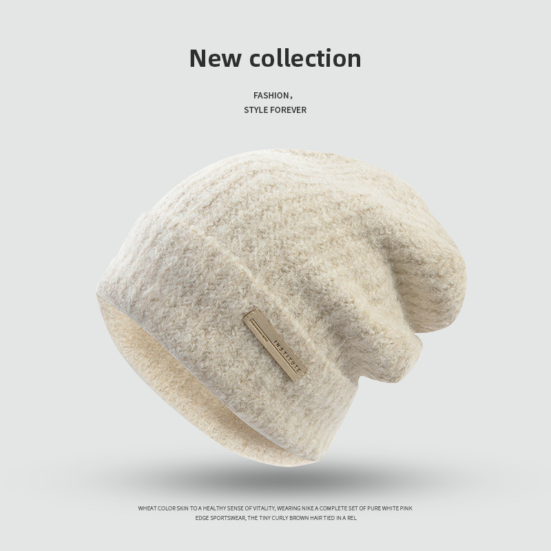 日系大头围堆堆帽简约慵懒风休闲百搭针织帽秋冬季保暖护耳毛线帽
