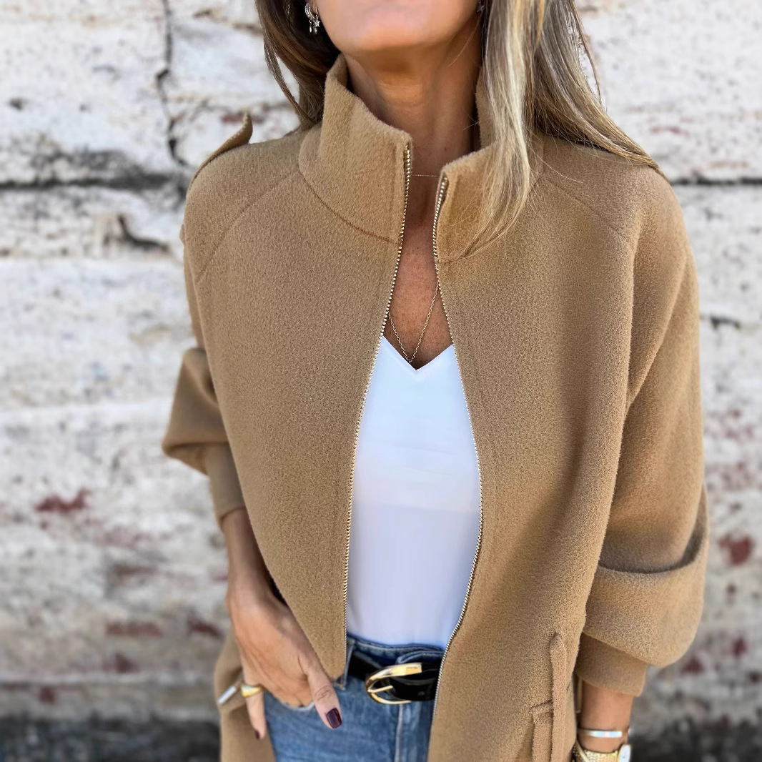 Wool stand-up collar loose coat