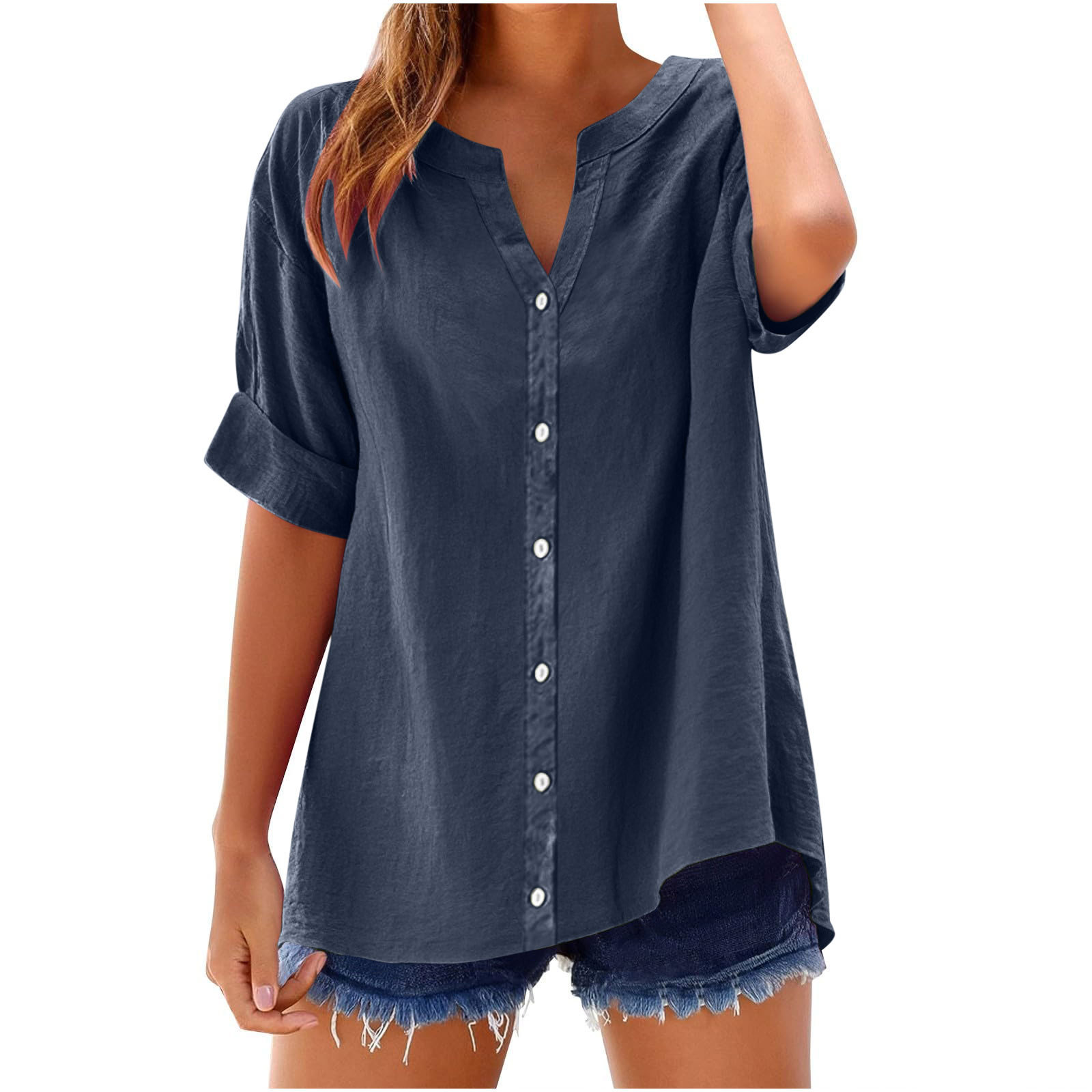 Casual loose linen V-neck shirt