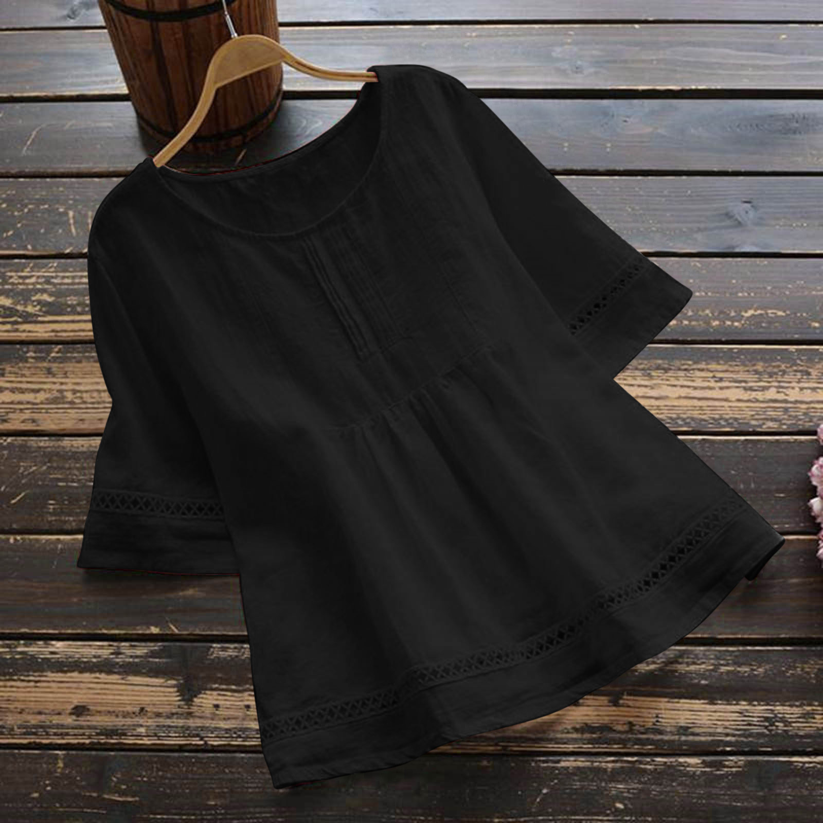 Cotton And Linen Patchwork And Perforated Shirt