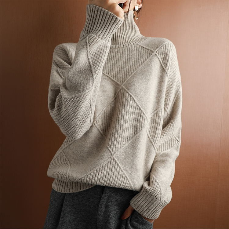 Women's casual half-high collar loose warm knitted sweater
