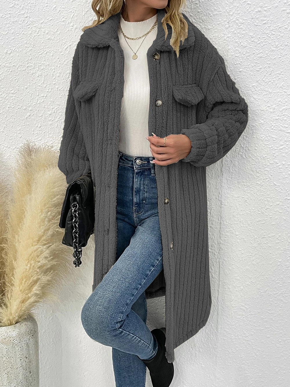 🔥Autumn and winter long retro faux fur loose lapel plush coat