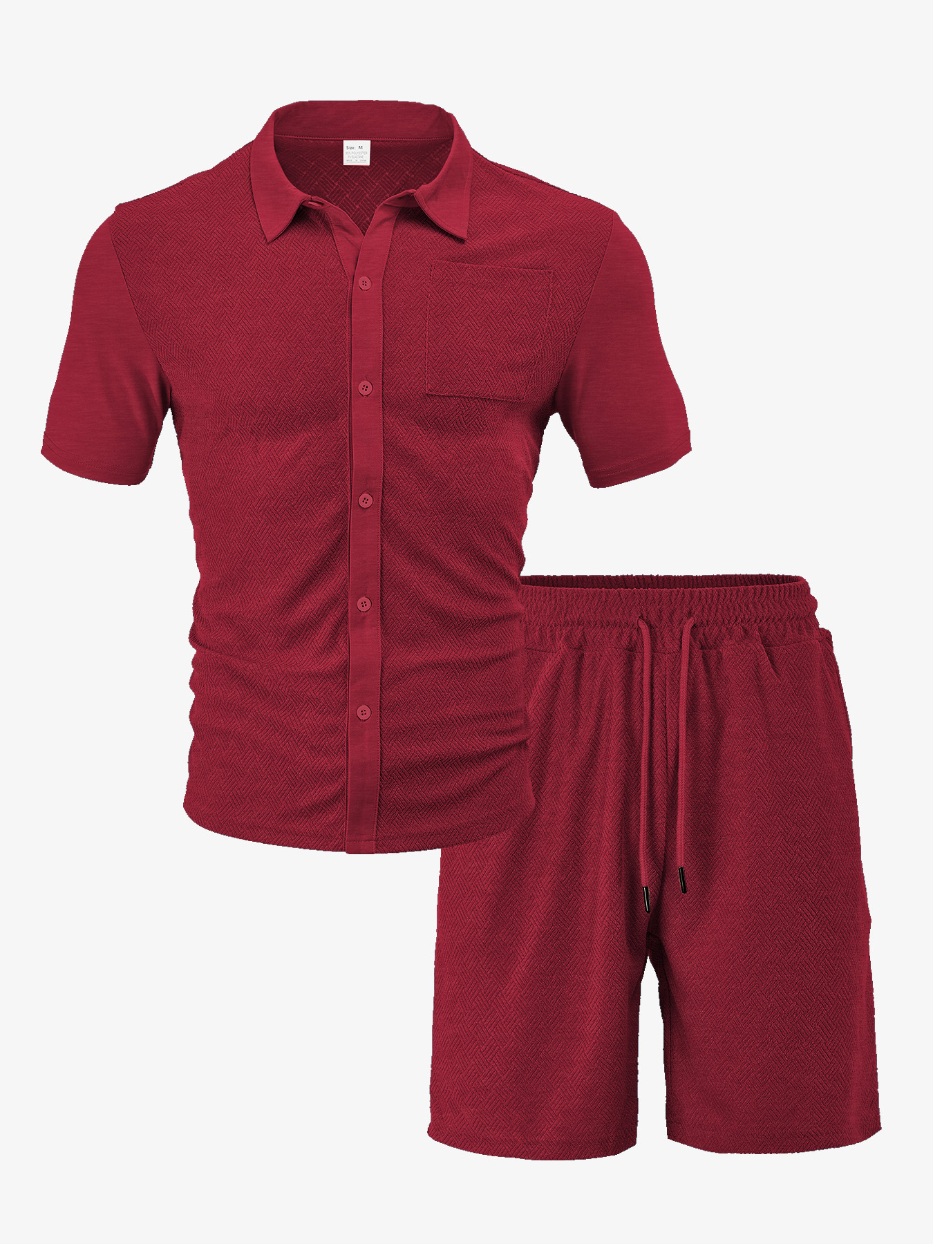 Solid Color Button-Cross Jacquard Short Sleeve Suit