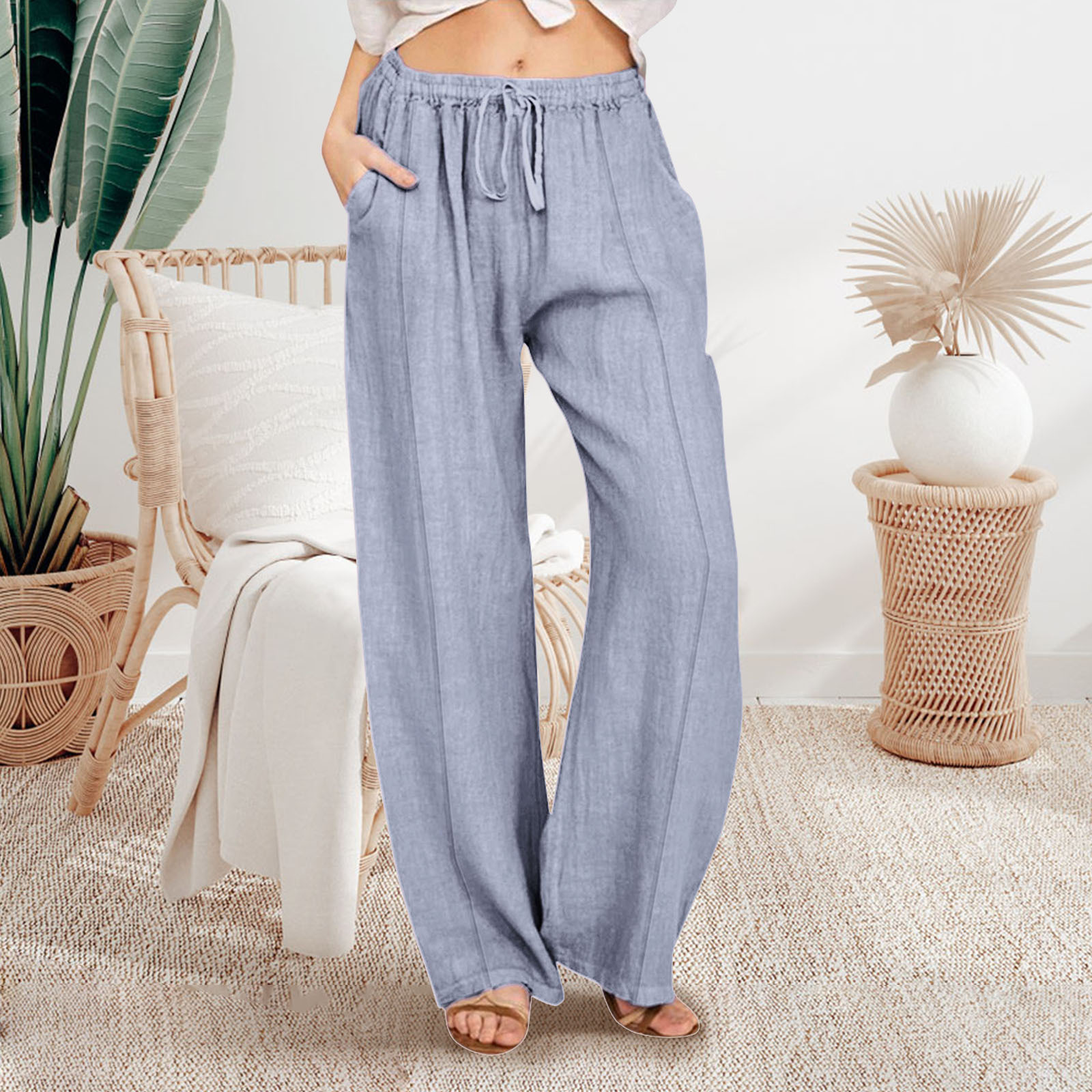 Casual loose cotton and linen trousers