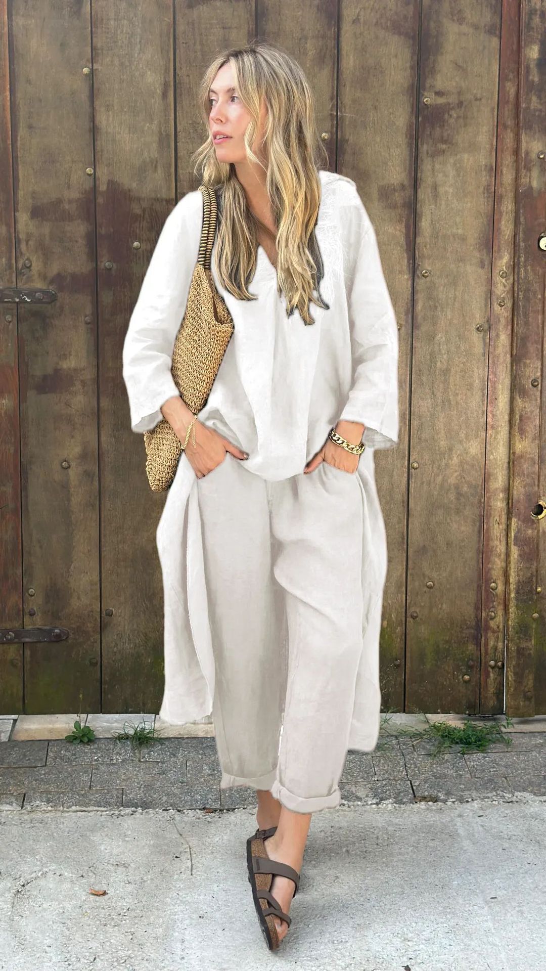 2-Piece Plus-Size Cotton And Linen Shirt Set
