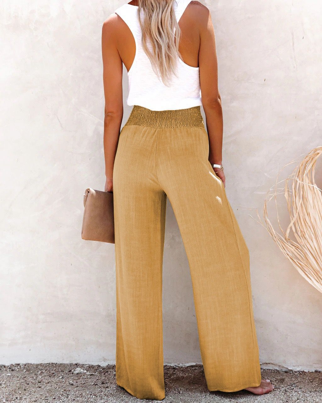 2025 Cotton and linen elastic loose casual wide-leg pants