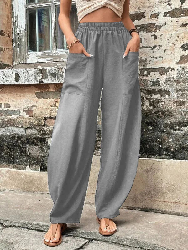 Casual Solid Color Elastic Pocket Pants