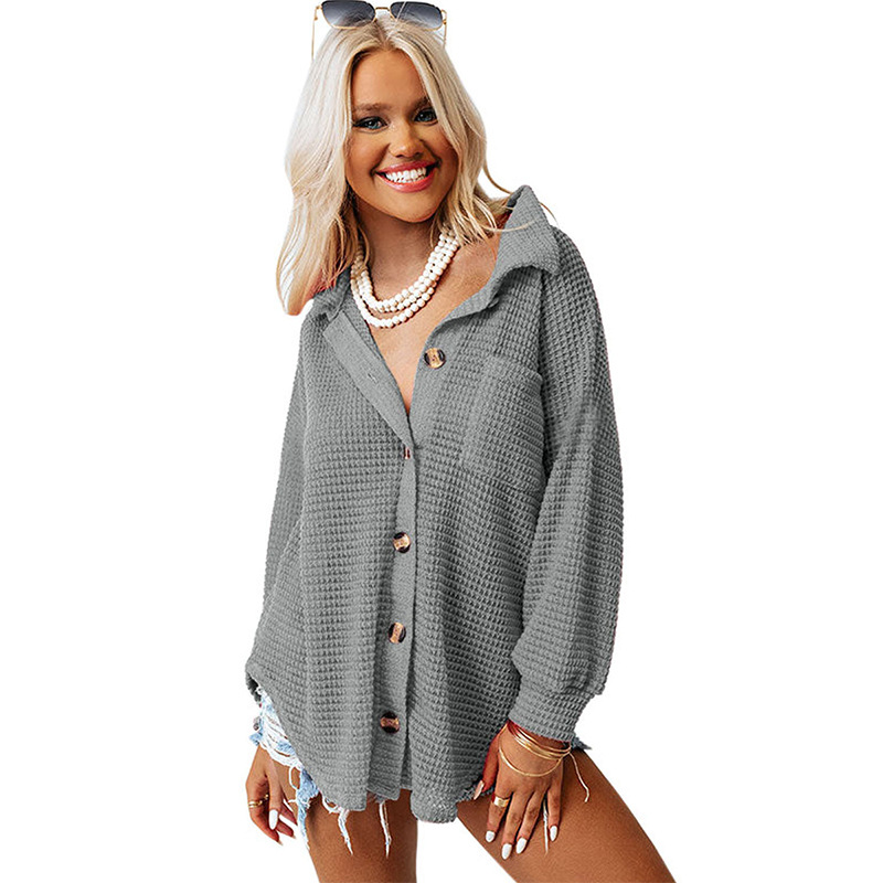 Solid color stand-up collar waffle shirt