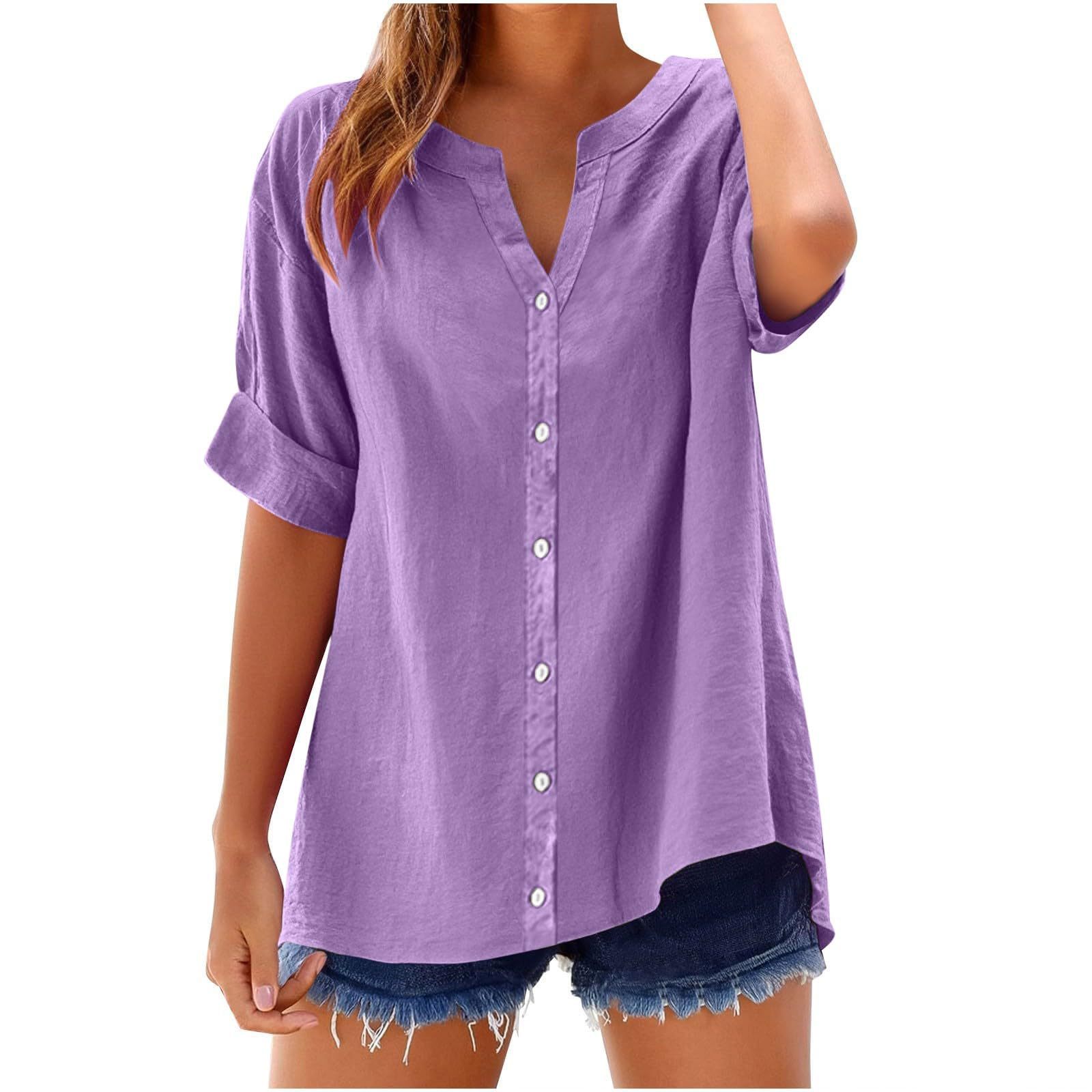 Casual loose linen V-neck shirt