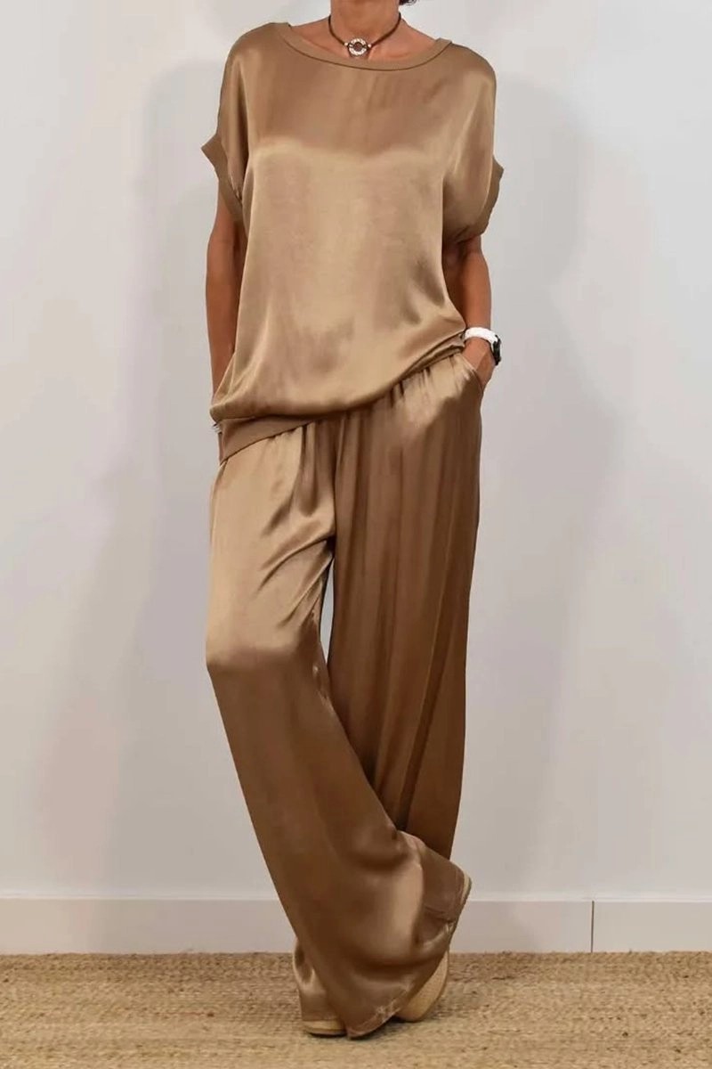 Crew Neck Section Drawstring Pants Suit