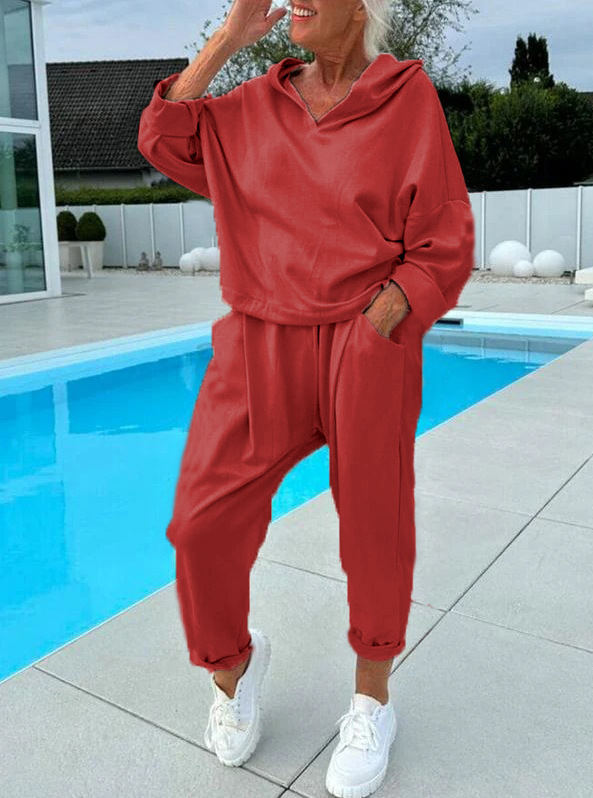 Two sets of solid hooded sweatshirts