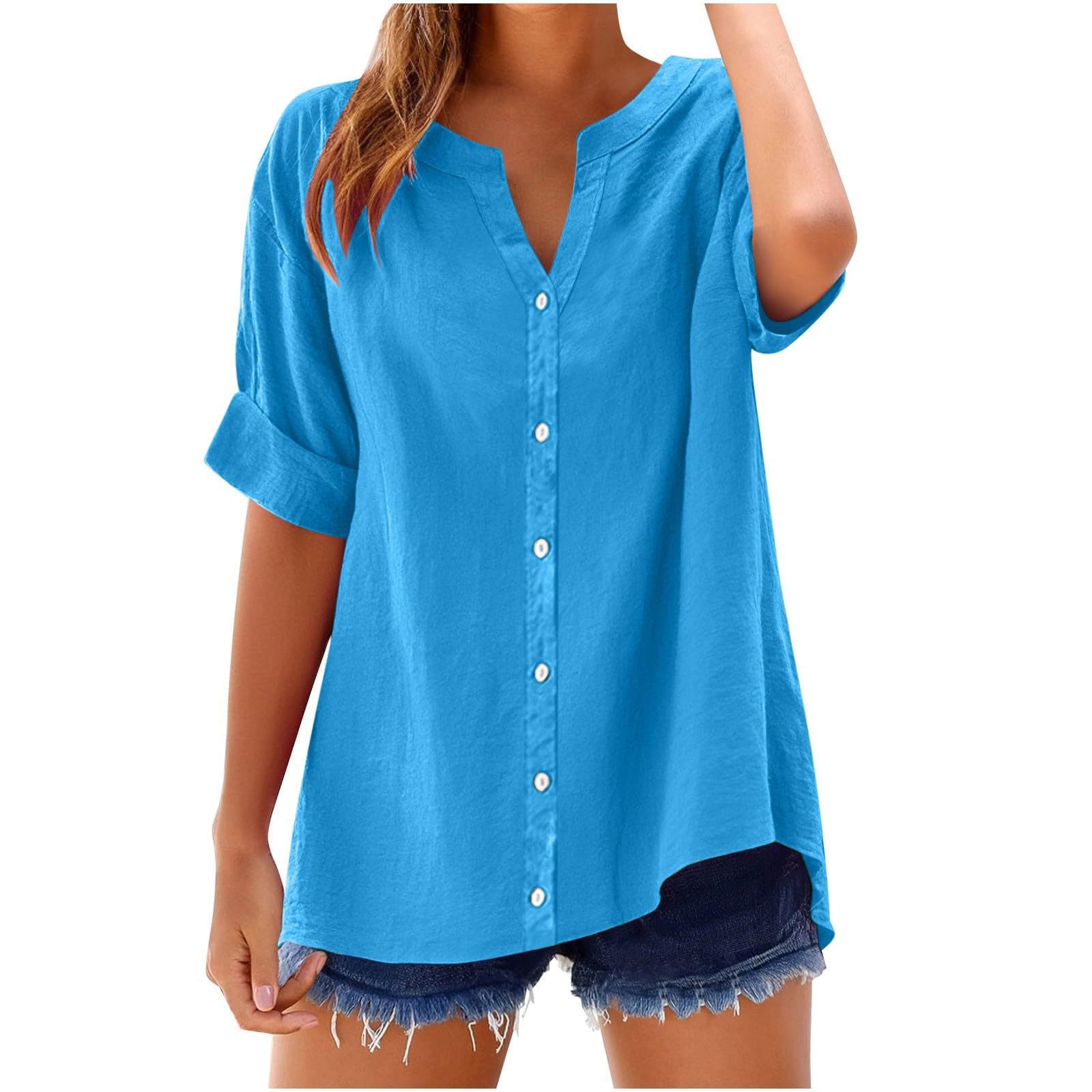 Casual loose linen V-neck shirt