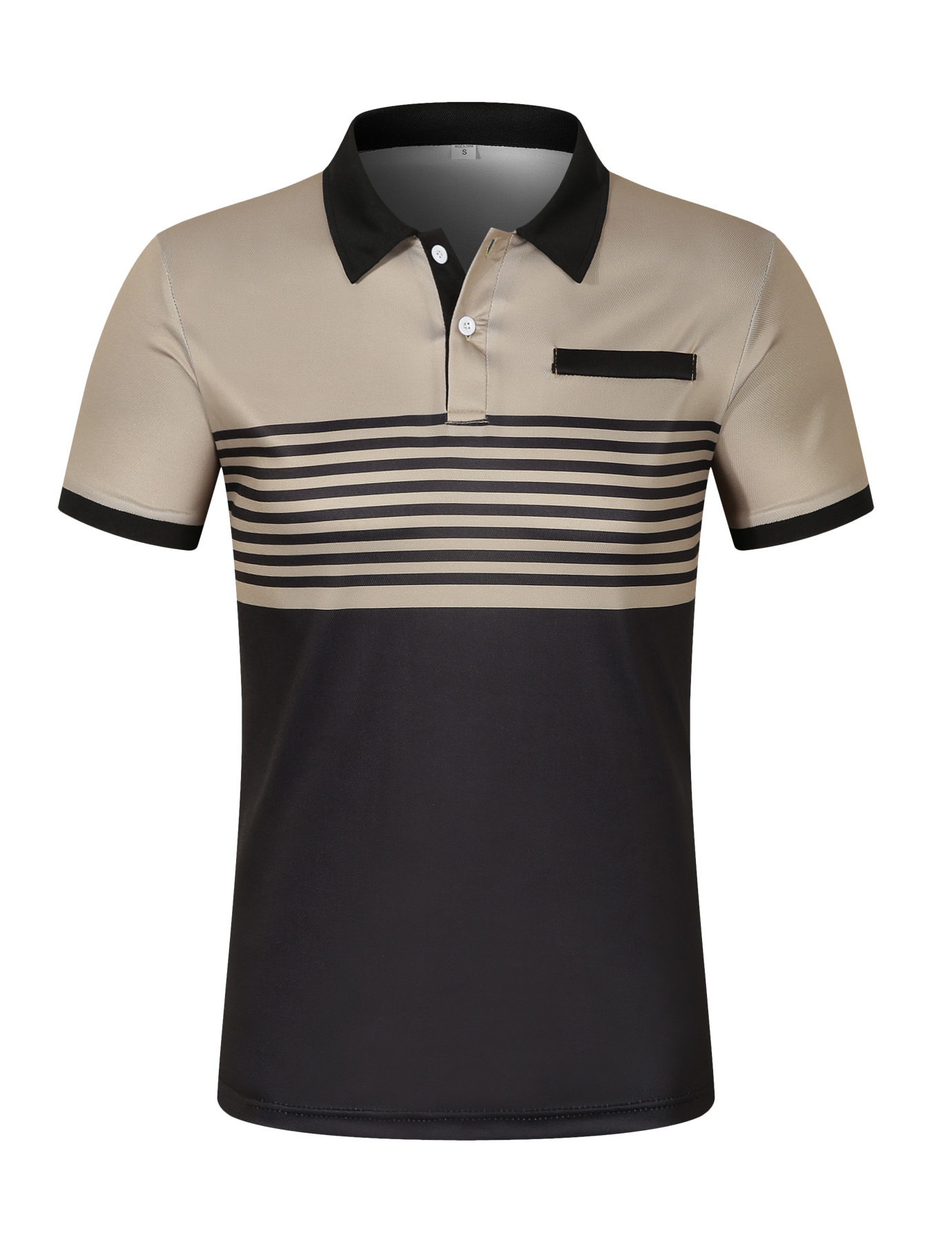 2025 V-neck striped patchwork POLO shirt