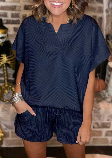 Solid Color Texture V-Neck Loose Drawstring Jacket