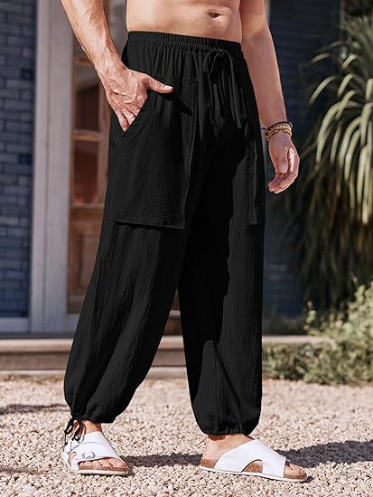 Large-Sized Casual Cotton And Linen Drawstring Pants