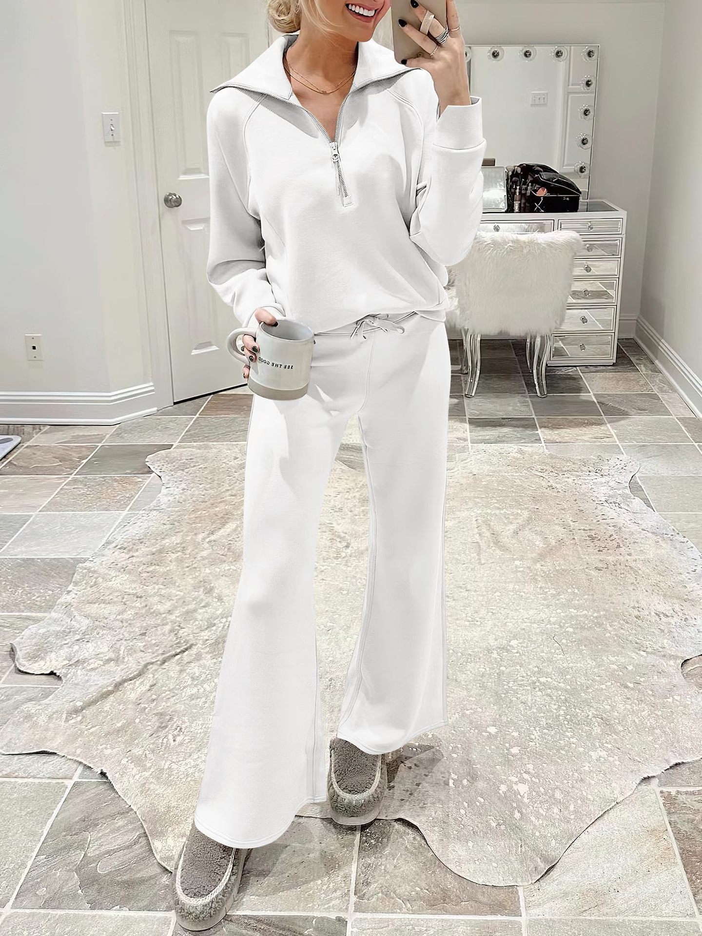2024 New winter casual zipper wide leg pantsuit