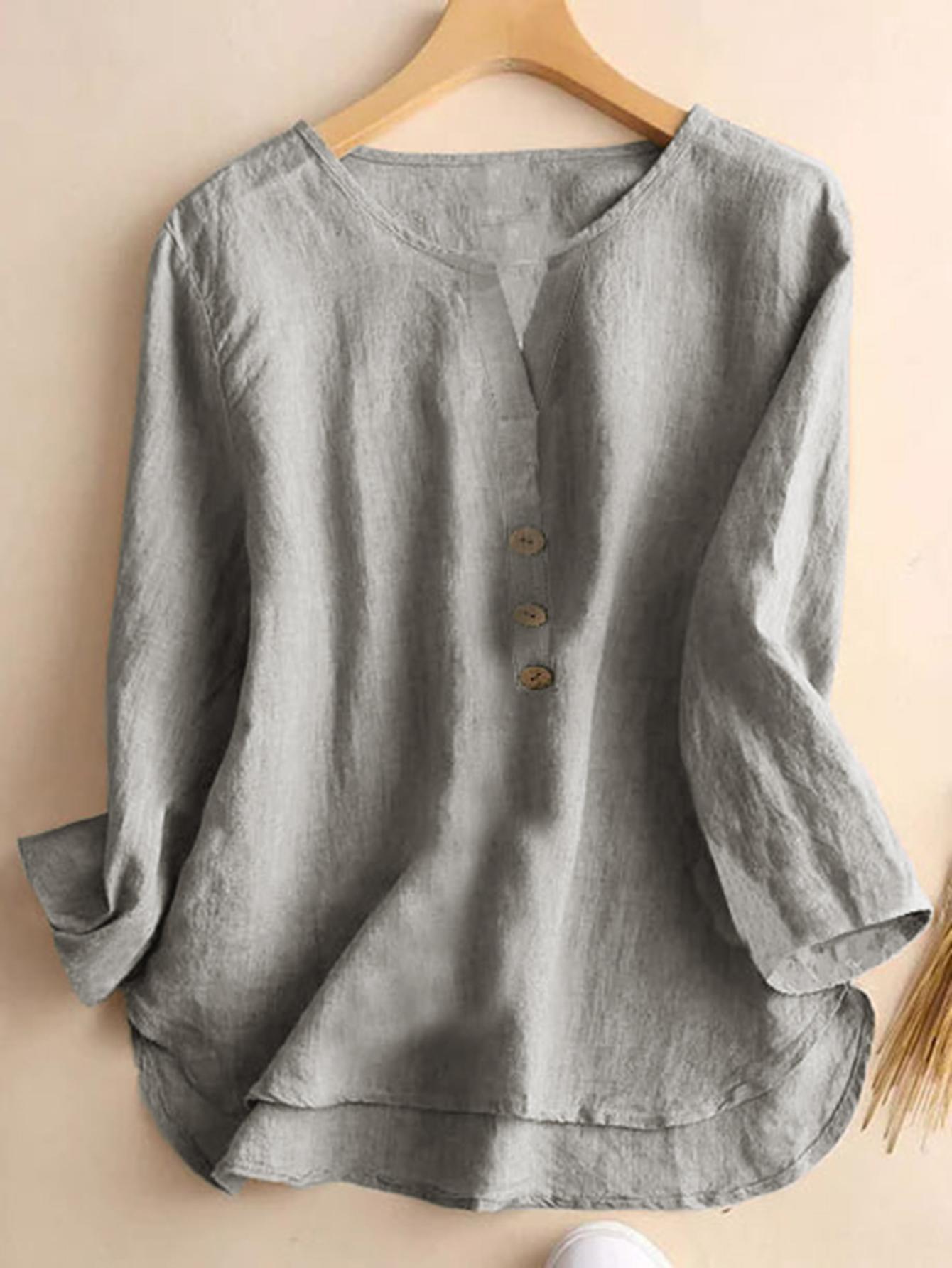 2025 Solid color casual button-up shirt