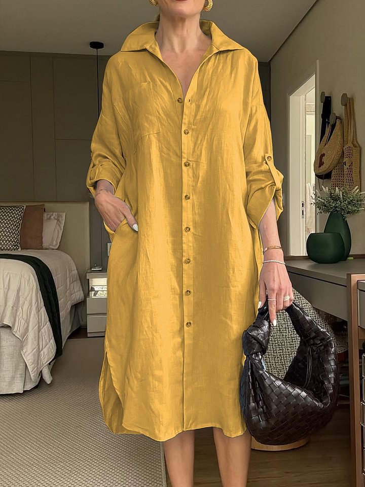 Casual Cotton And Linen Shirt Long Dress