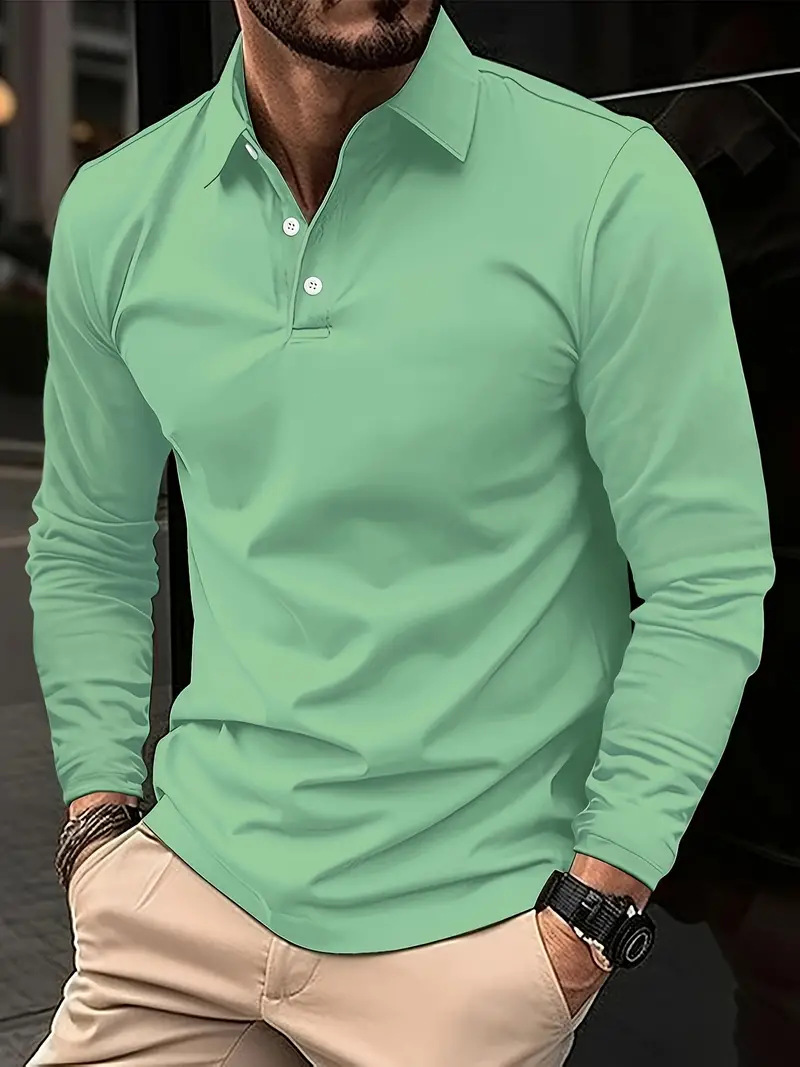 🎄Christmas Clearance Long-sleeved polo shirt with button-down lapel for gentlemen