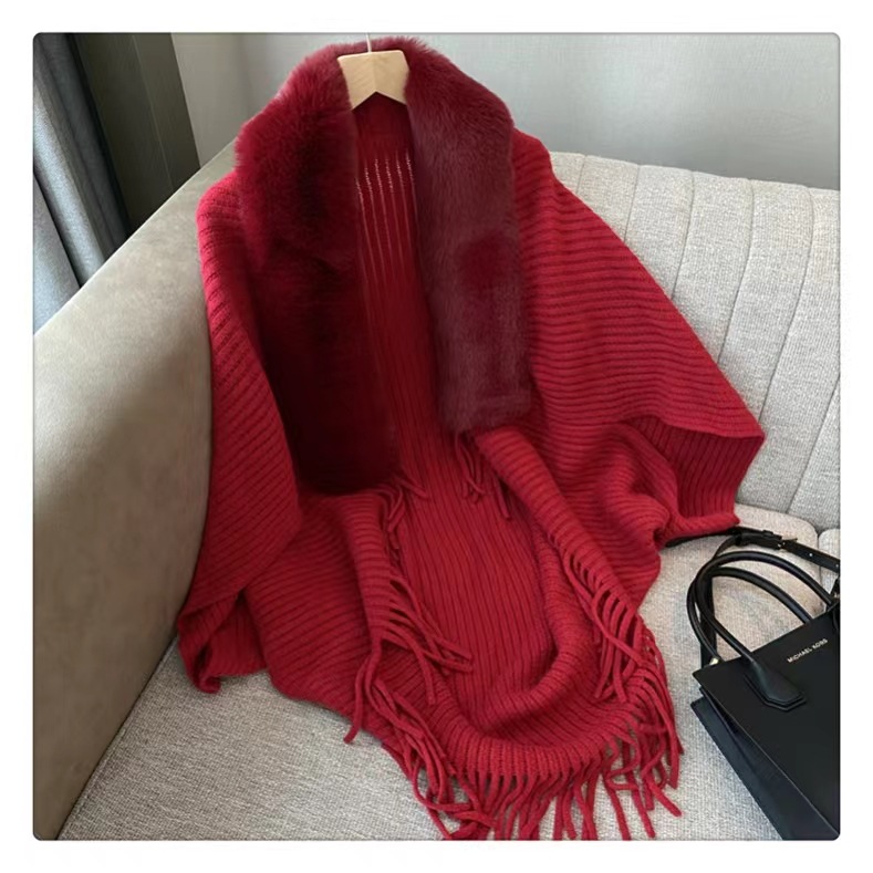 2024 Solid color striped all-in-one knitted shawl scarf