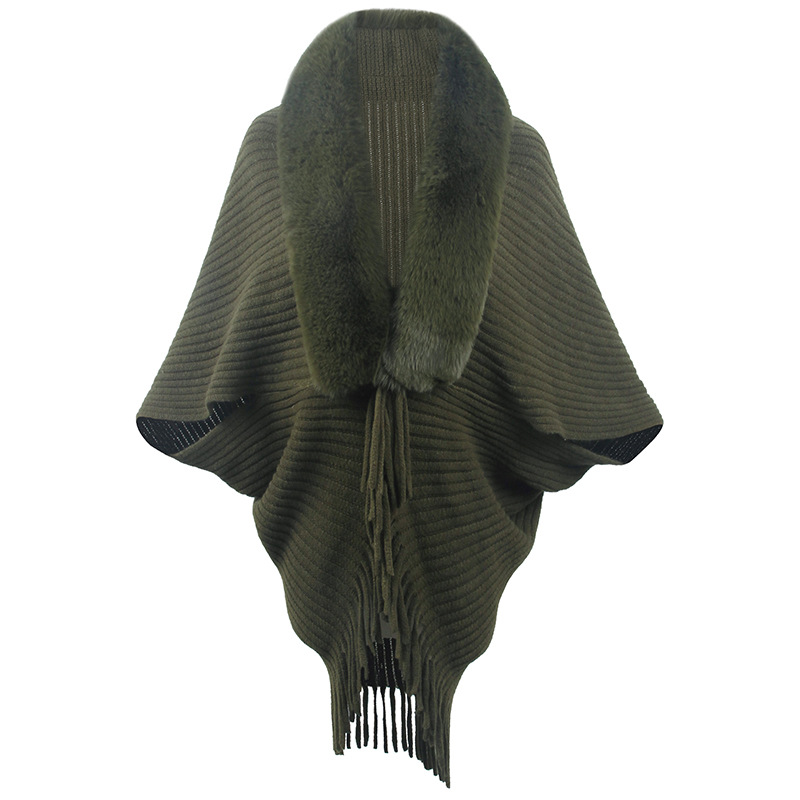 2024 Solid color striped all-in-one knitted shawl scarf