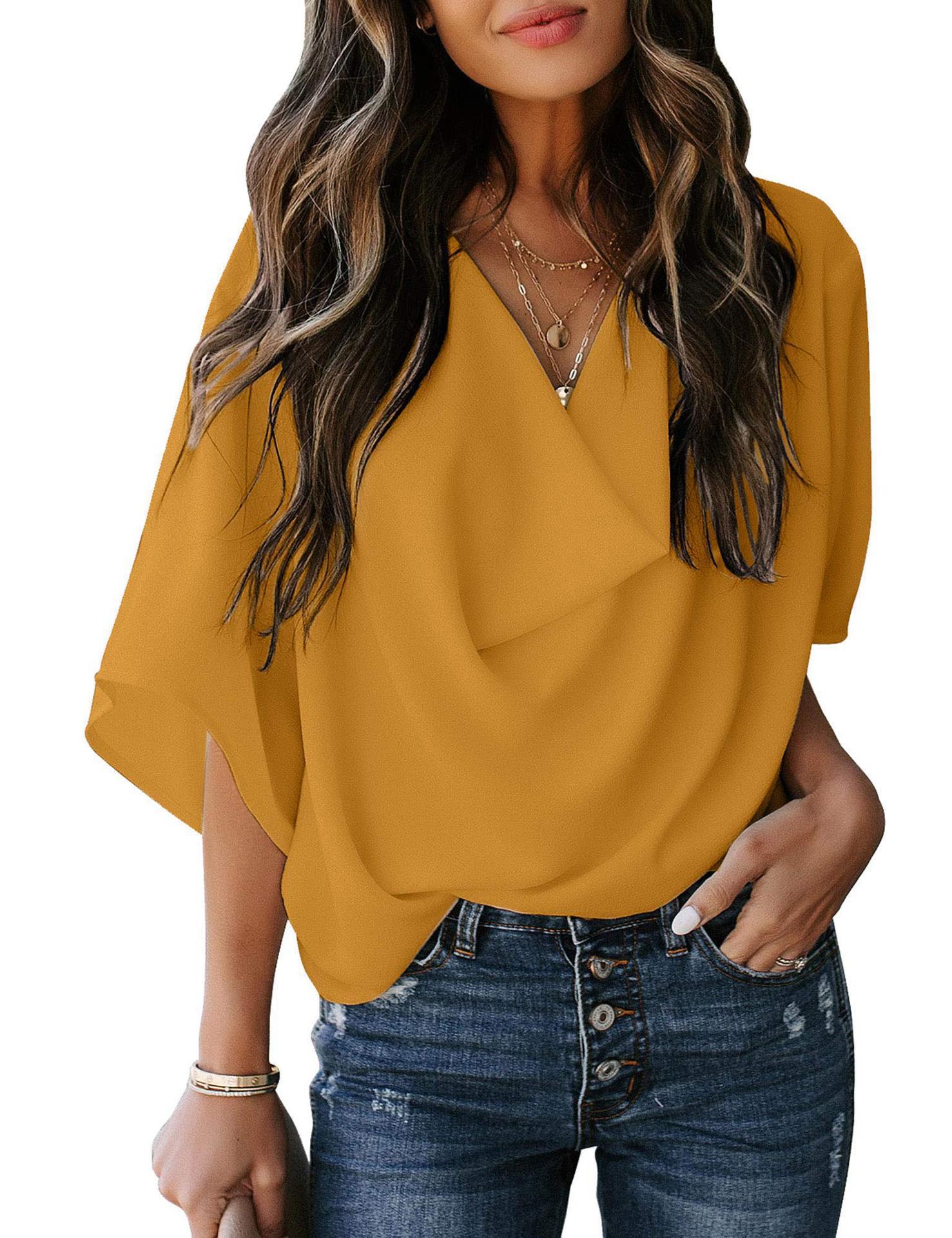 2024 New loose V-neck casual top T-shirt