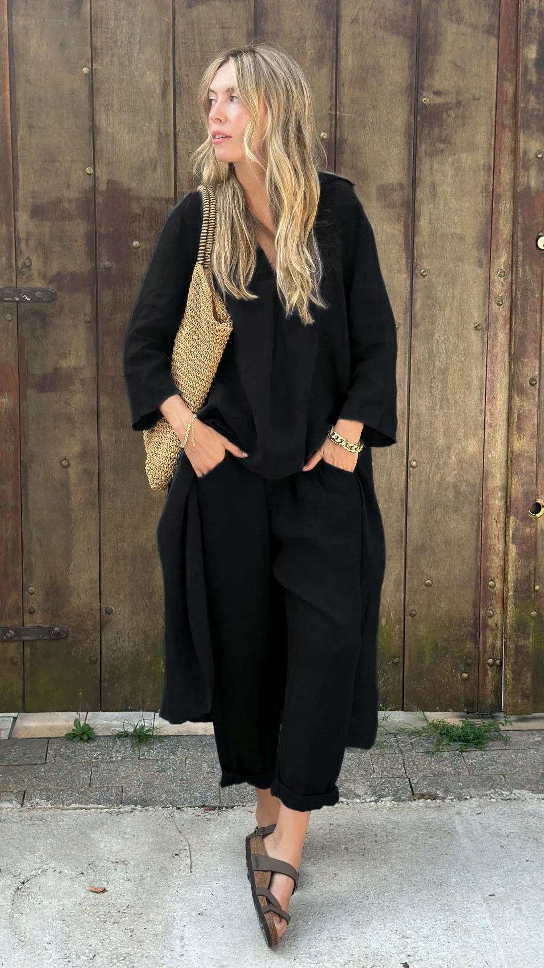 2-Piece Plus-Size Cotton And Linen Shirt Set