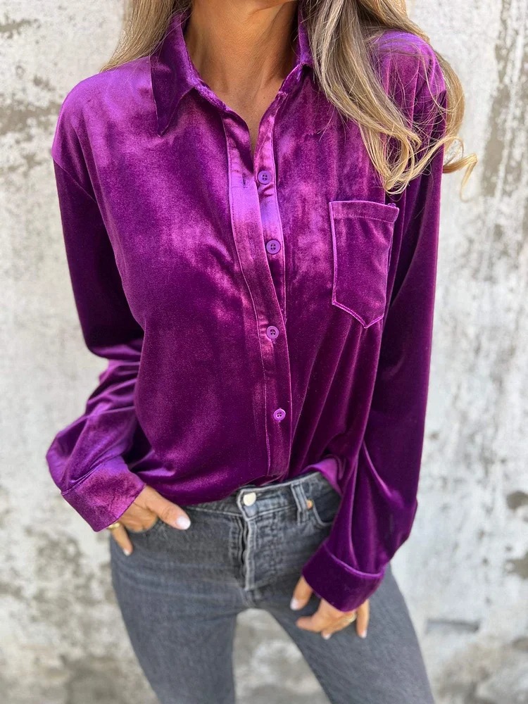 2025 Casual Lapel Velvet Shirt