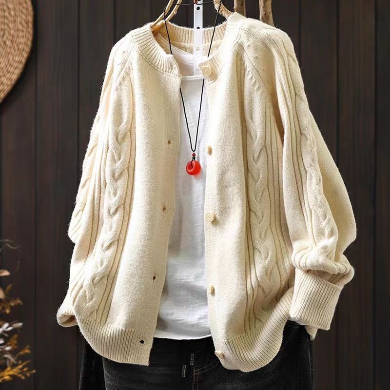 Jacquard knit cardigan button sweater-True Szie
