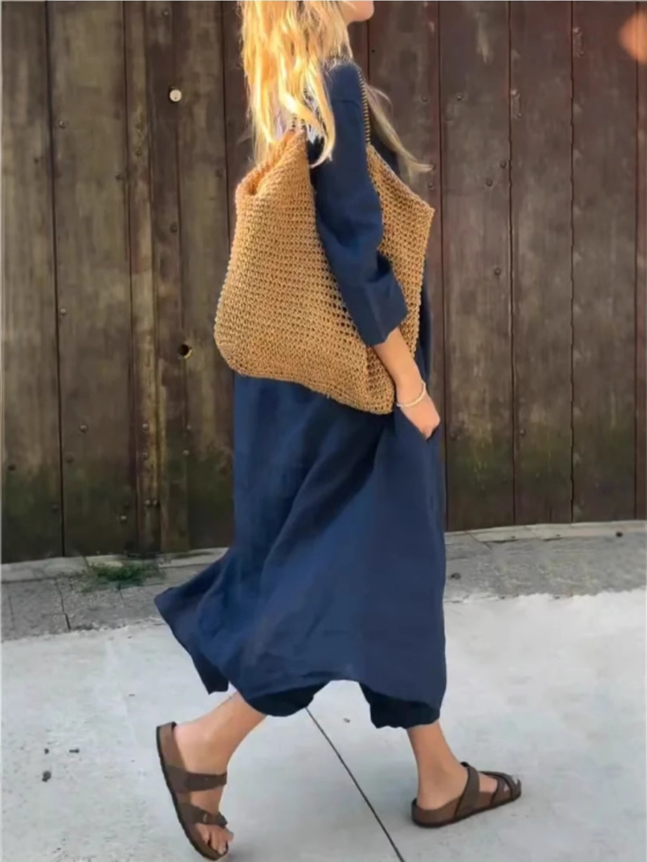 2-Piece Plus-Size Cotton And Linen Shirt Set