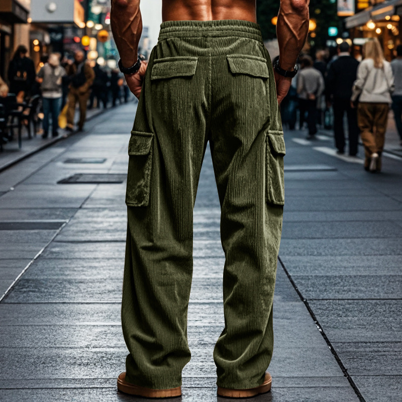 🎄Christmas Clearance 2024 Corduroy men's breathable wide-leg multi-pocket straight pants