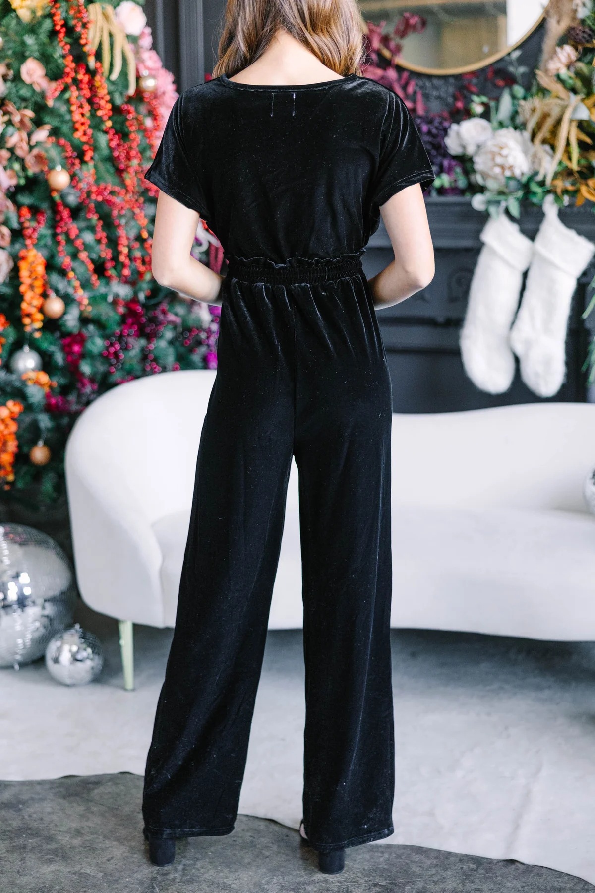 2024 New Christmas Velvet Wide Leg Lace-Up Jumpsuit