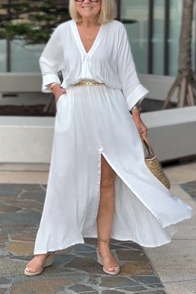 Women's Casual V-Neck Slit Dress