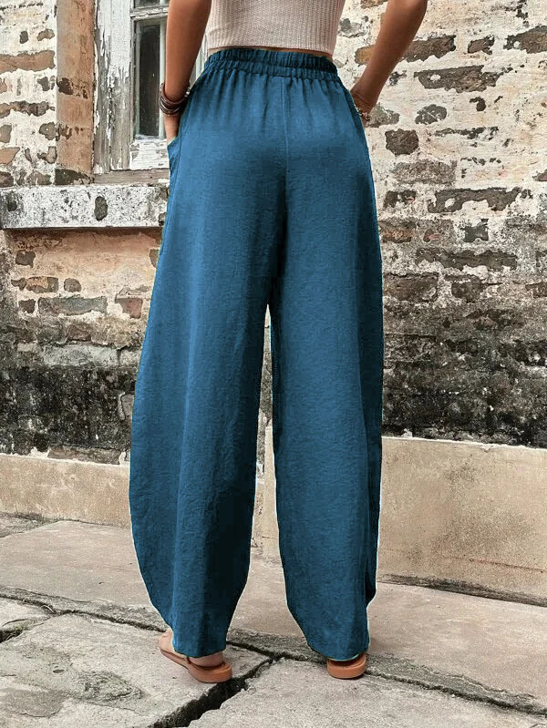Casual Solid Color Elastic Pocket Pants
