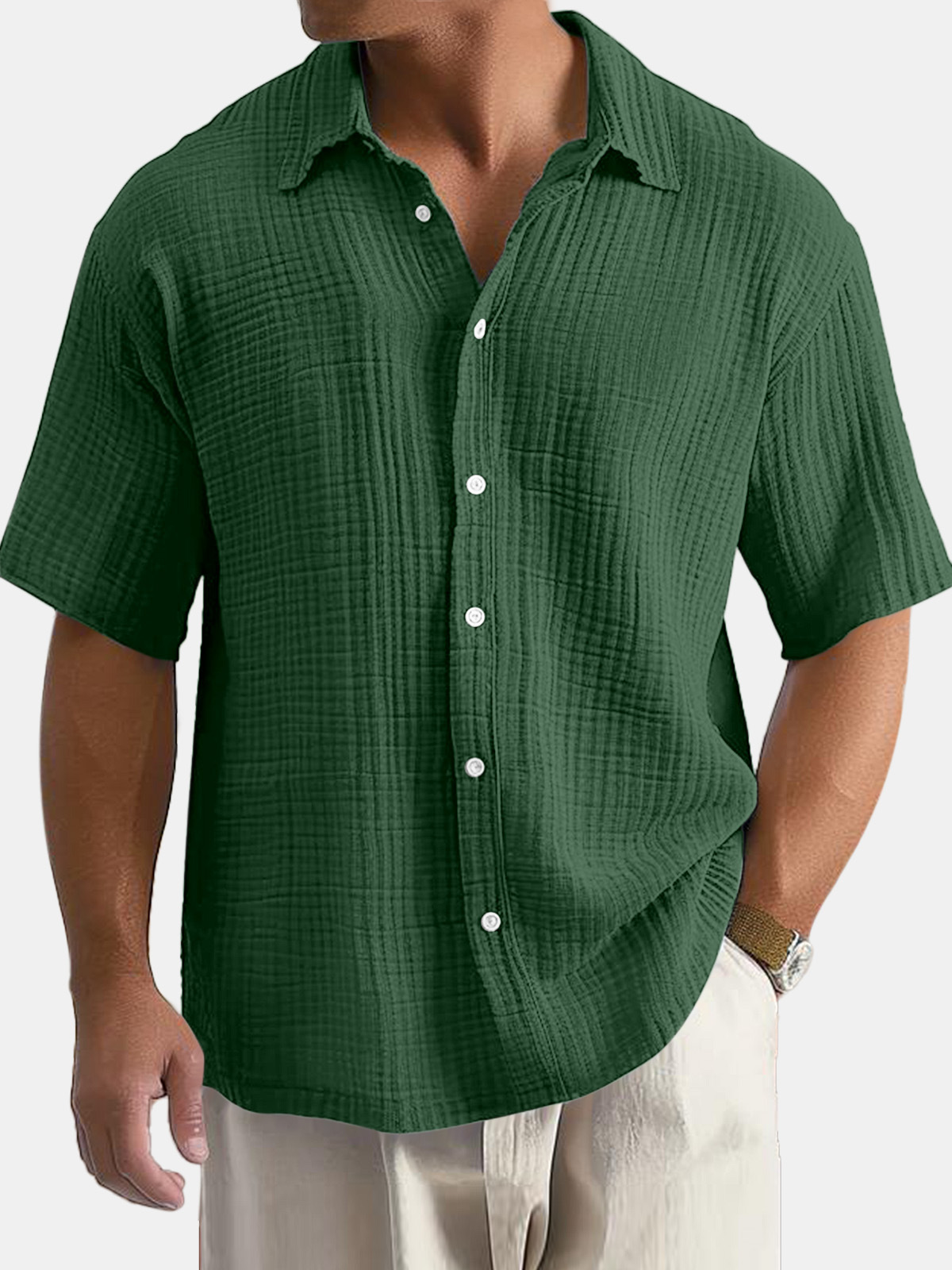 Casual Cotton Short-Sleeved Shirt With Lapel