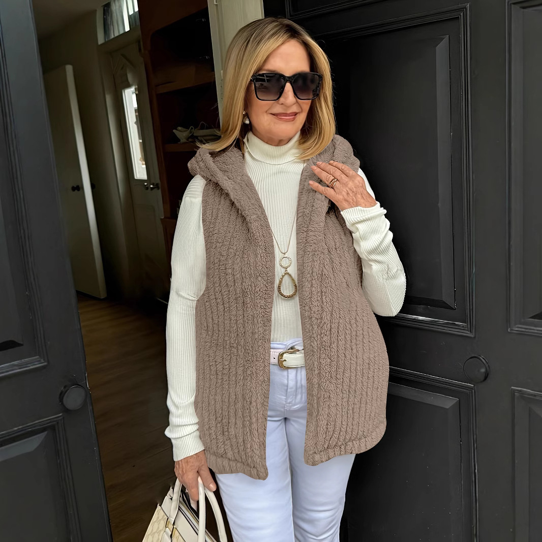 New furry hooded vest sleeveless coat