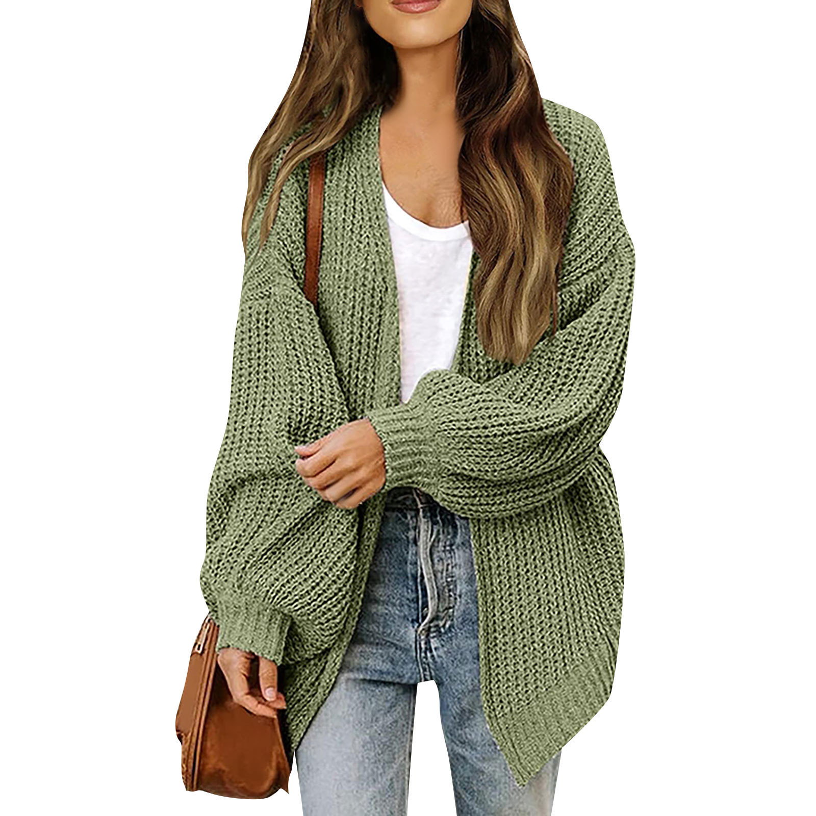 Women's lantern sleeve chunky knitted pocket sweater coat