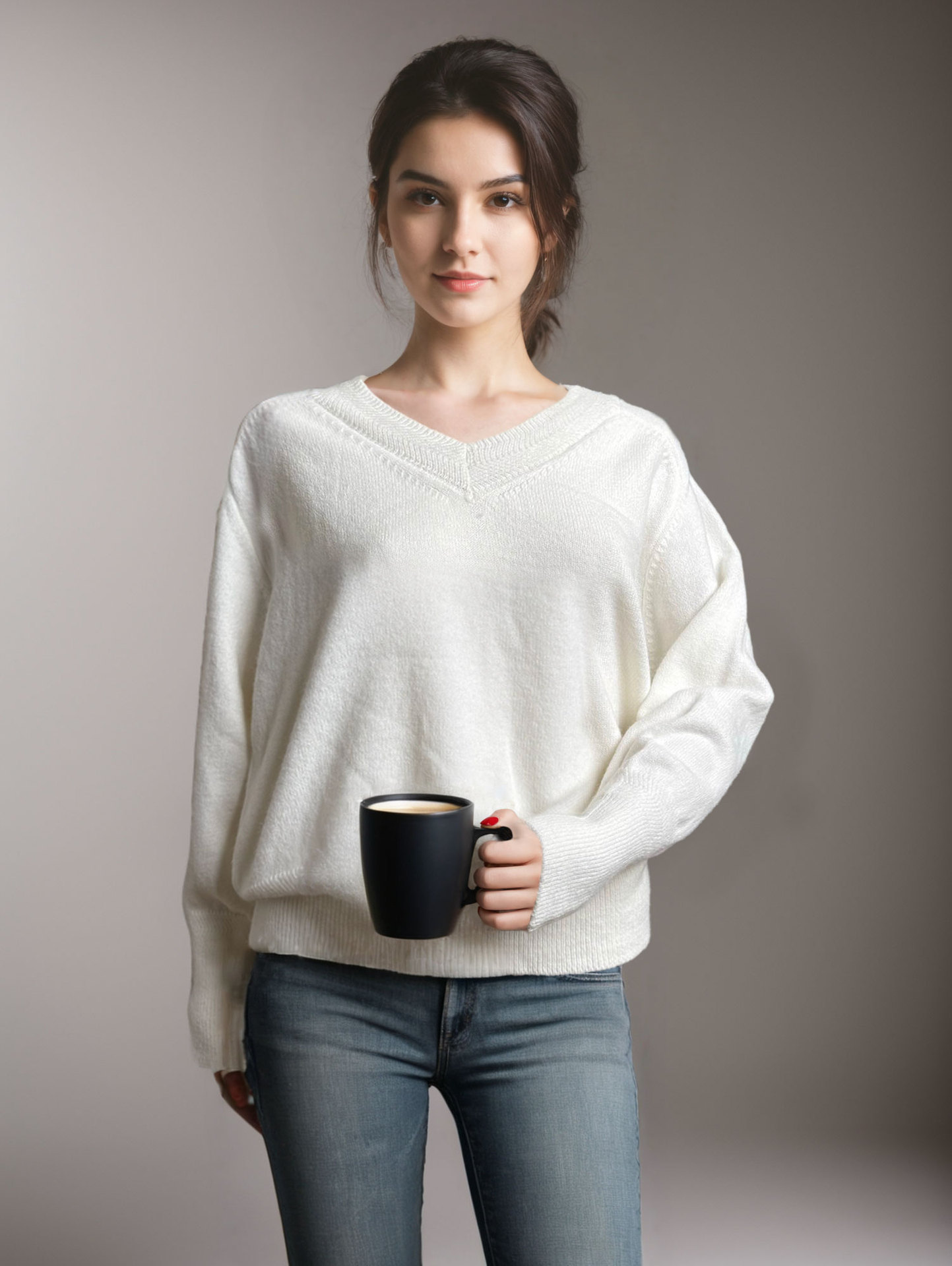 Loose simple V-neck knit base
