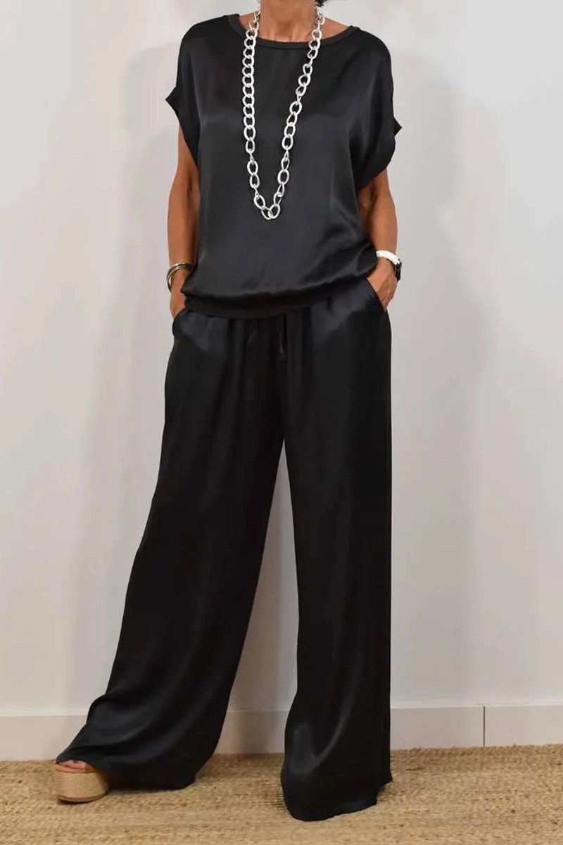 Crew Neck Section Drawstring Pants Suit