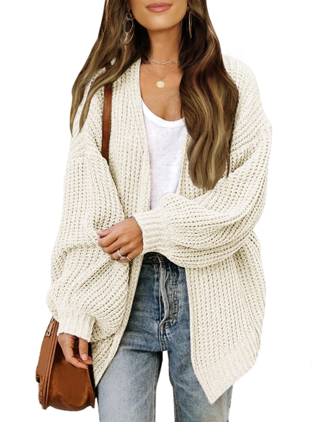 Women's lantern sleeve chunky knitted pocket sweater coat