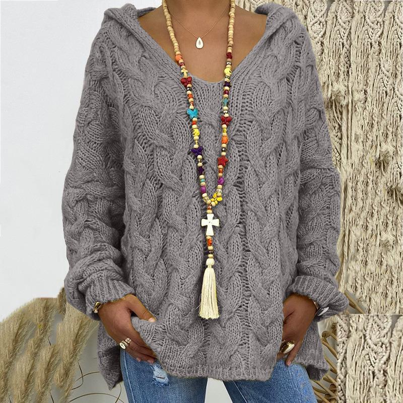 Solid Color Twist Knit Hoodie