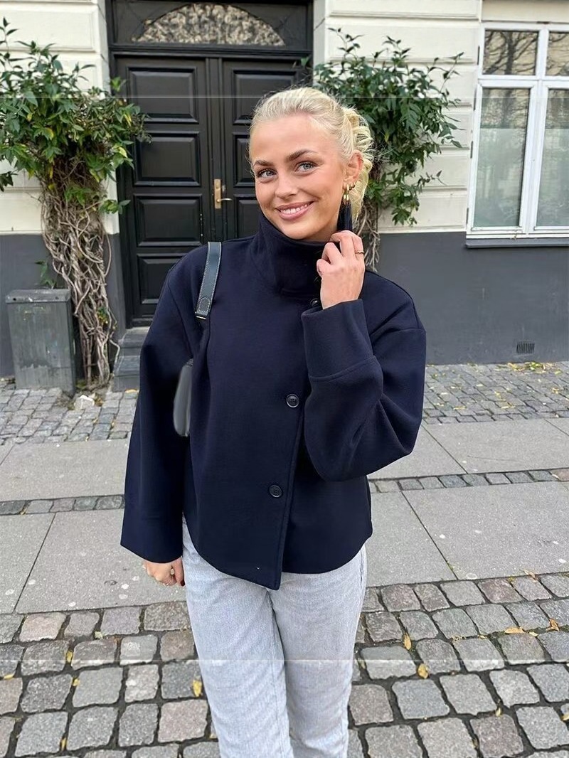 🔥2025 New stand-up collar button long-sleeved wool coat