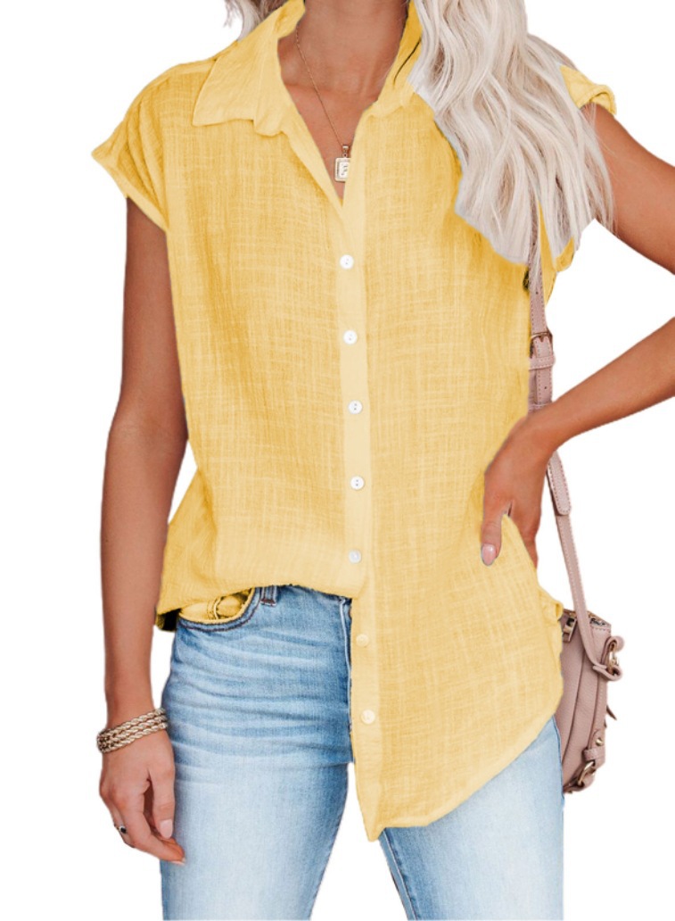 2025 Summer Solid Color Single-Breasted Lapel Shirt Sleeveless Loose Top