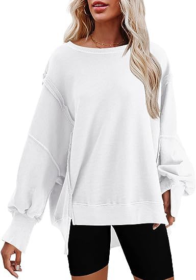 2024 Oversized crew neck sweatshirt with side slit long sleeve hoodie