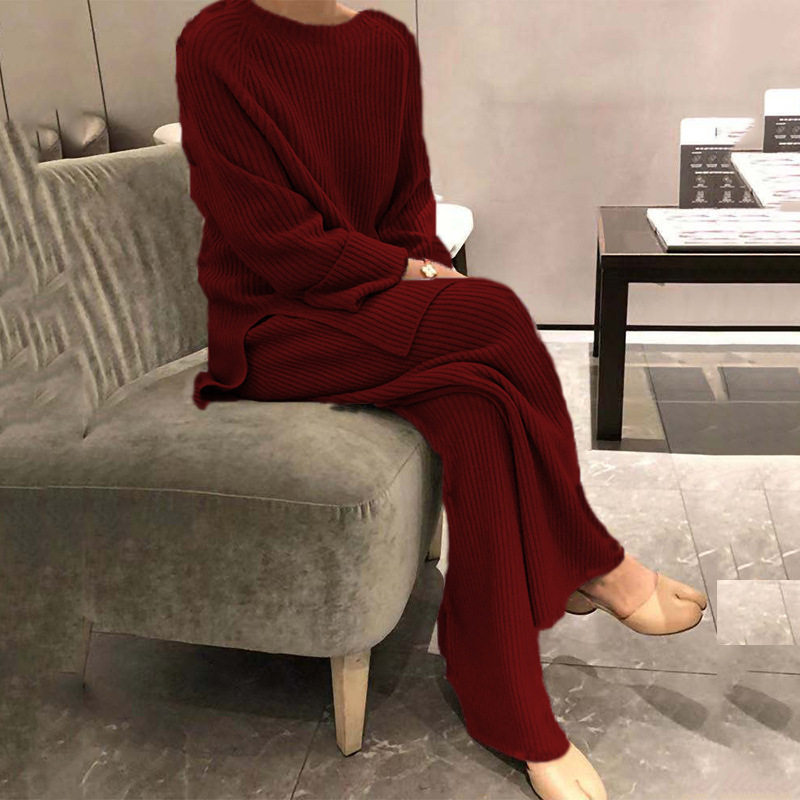 Autumn/winter solid color knitted cashmere sweater set