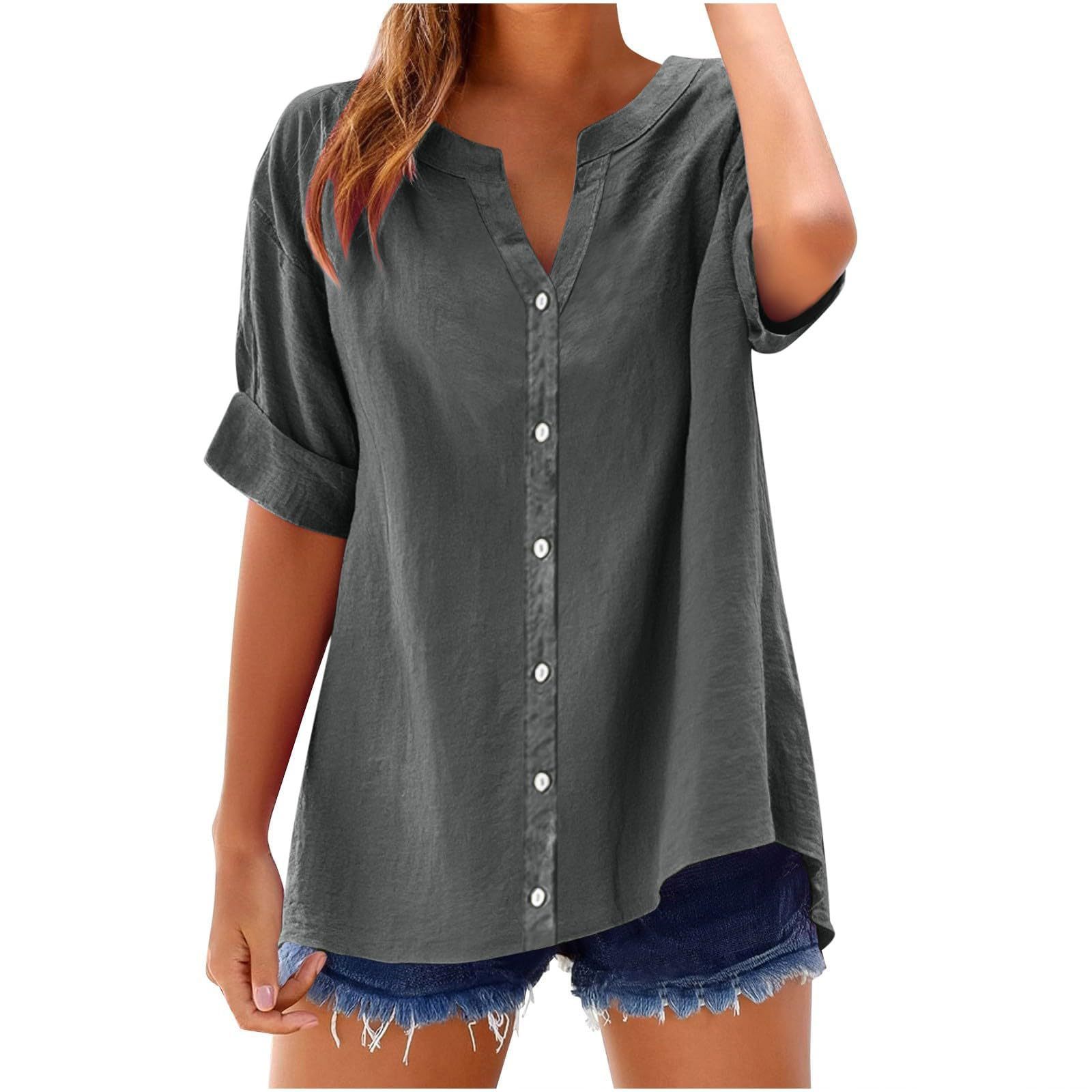 Casual loose linen V-neck shirt