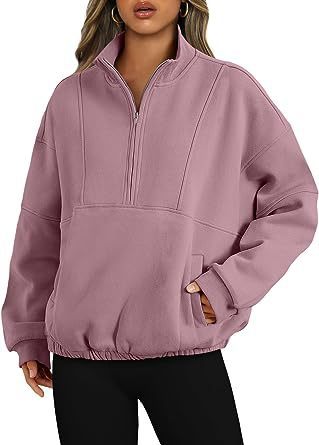 Casual hoodie with standing collar and long sleeves with zipper