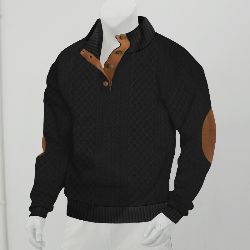 Men's stand collar long sleeve casual jacquard sweater