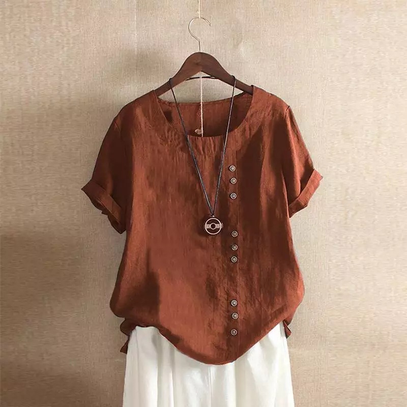 2024 Plus size casual loose cotton and linen T-shirt